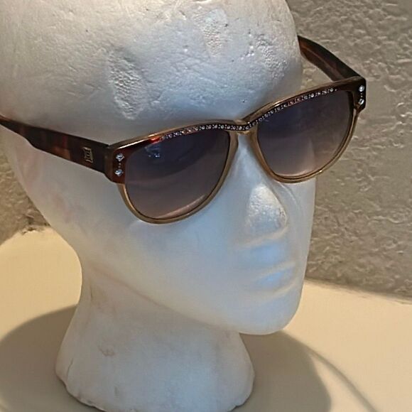 Vintage 1980s Laura Biagiotti Sunglasses Brown Rhinestone Tortoise Shell Frames